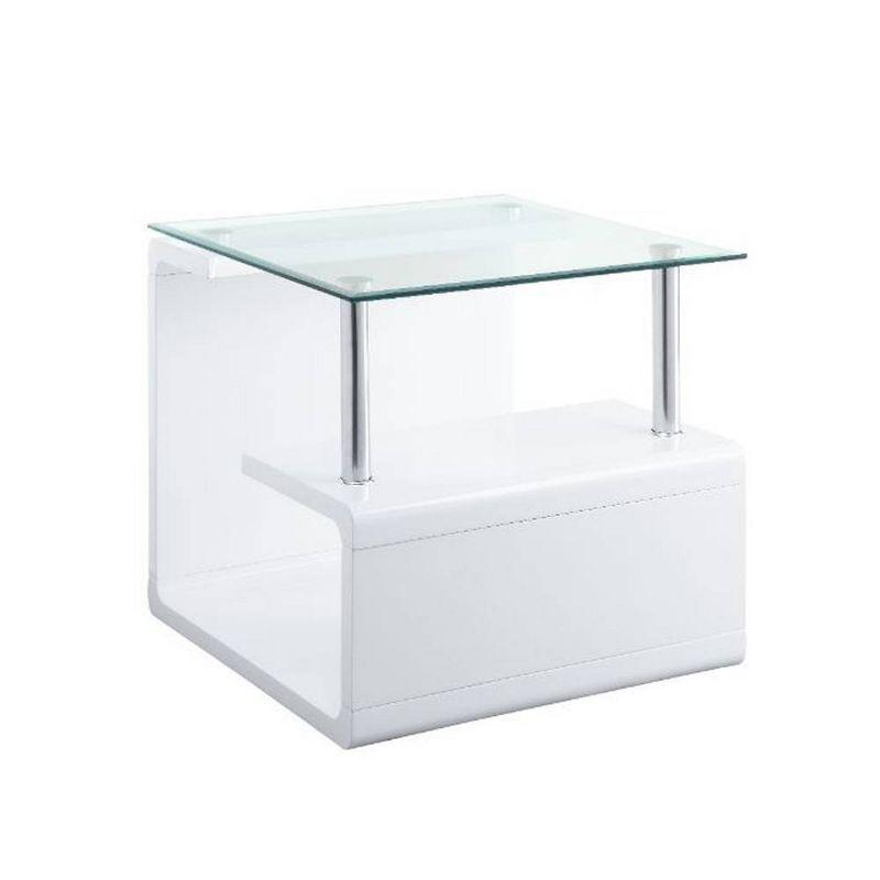 24" Nevaeh High Gloss Finish Accent Table Clear Glass/White - Acme Furniture