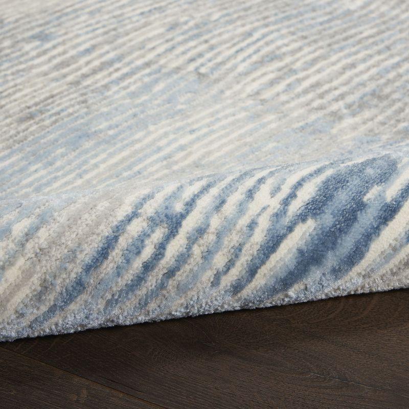 Ivory Grey Blue Hand-knotted Abstract Synthetic Runner Rug