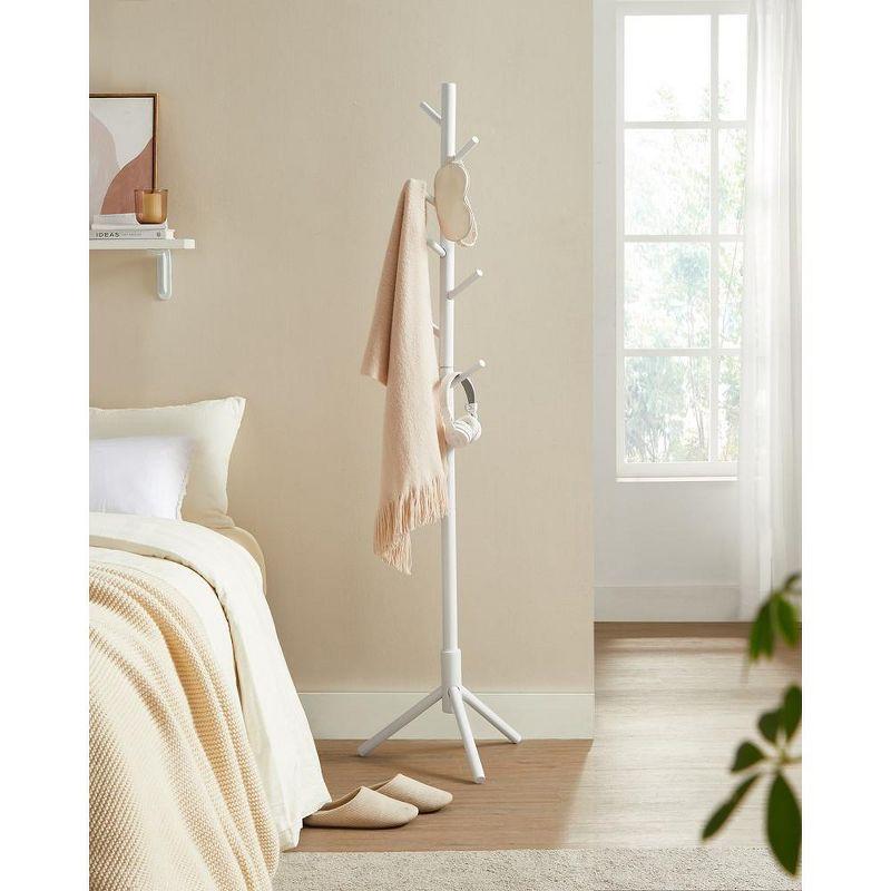 White Solid Wood Tree-Shaped Coat Rack with 8 Hooks