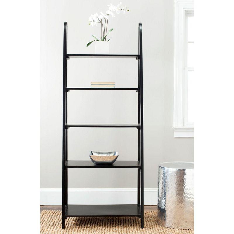 Transitional Black Wood 5-Tier Ladder Bookshelf