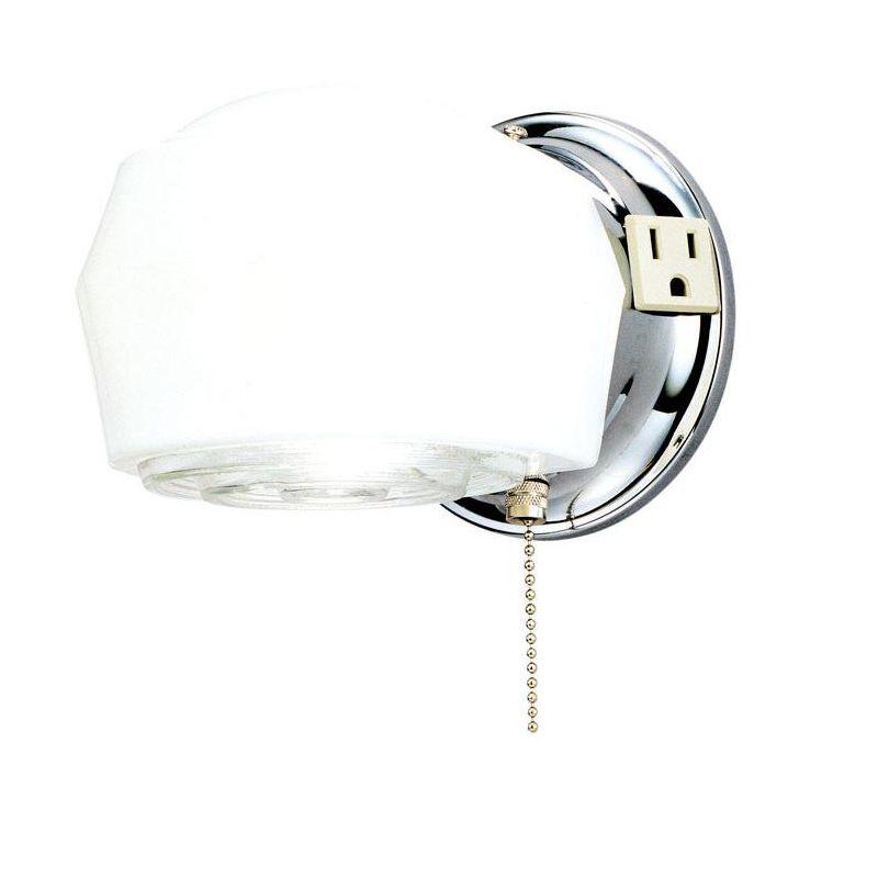 Chrome White Glass Wall Sconce with Pull Chain