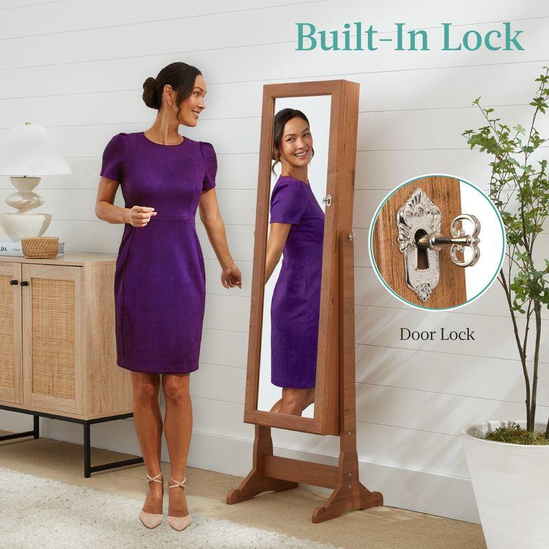 Best Choice Products Jewelry Armoire Cabinet, Full Length Mirror w/ Velvet Storage Interior, Lock - Walnut