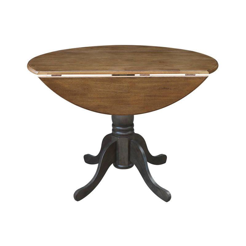 42" Mason Round Dual Drop Leaf Extendable Dining Table Hickory/Washed Coal - International Concepts: Solid Parawood, Pedestal Base