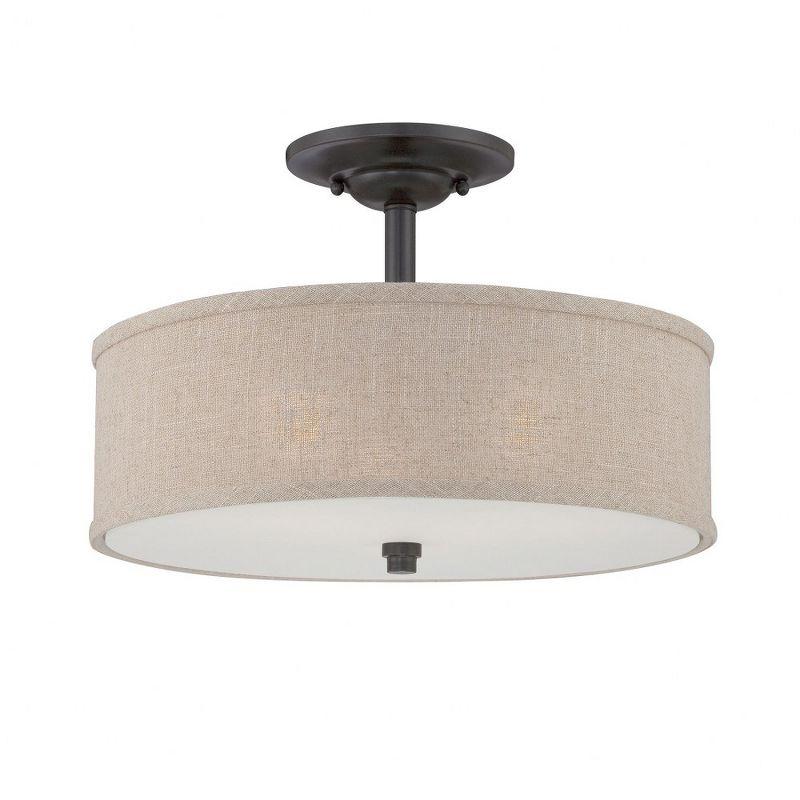 Cocoa Bronze 17" Indoor/Outdoor Drum Ceiling Light with Textured Shade