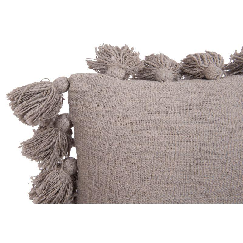 Storied Home Woven Cotton Slub Pillow with Tassels, Grey