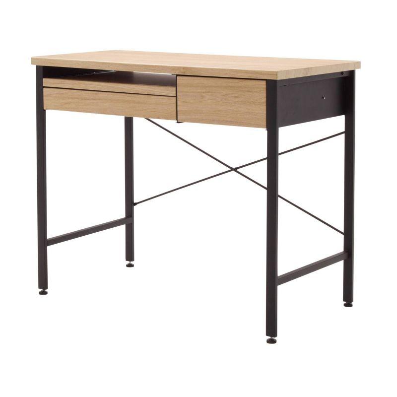 studio designs Ashwood Compact Home Office Desk with Drawers in Ashwood/Black: Laminated Writing Desk with Metal Frame, Keyboard Tray