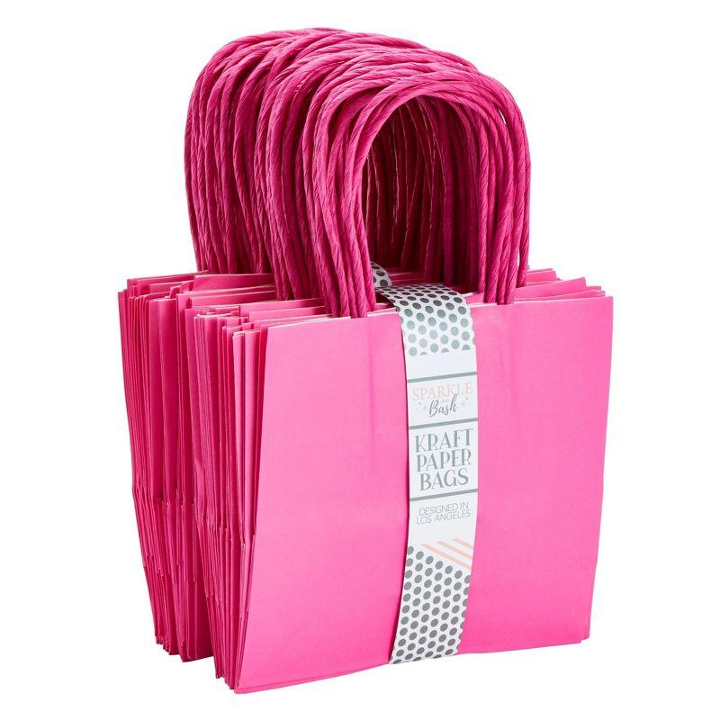 Sparkle and Bash 50 Pack Mini Pink Gift Bags with Handles, Bulk Kraft Party Favor Bags, 6 x 5 x 2.5 in