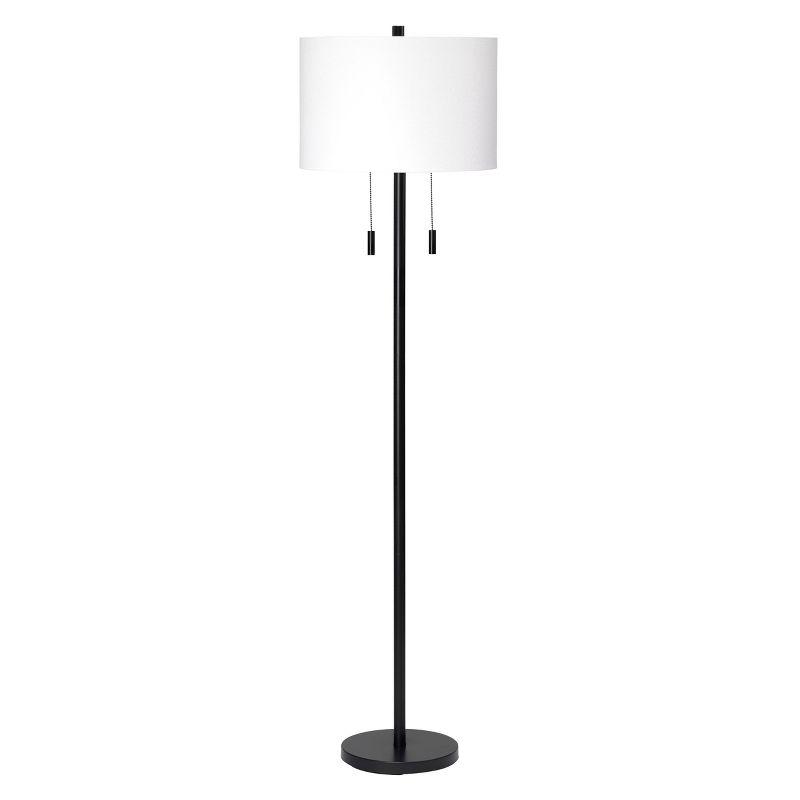 Black Metal Floor Lamp with White Linen Shade and 3-Way Switch