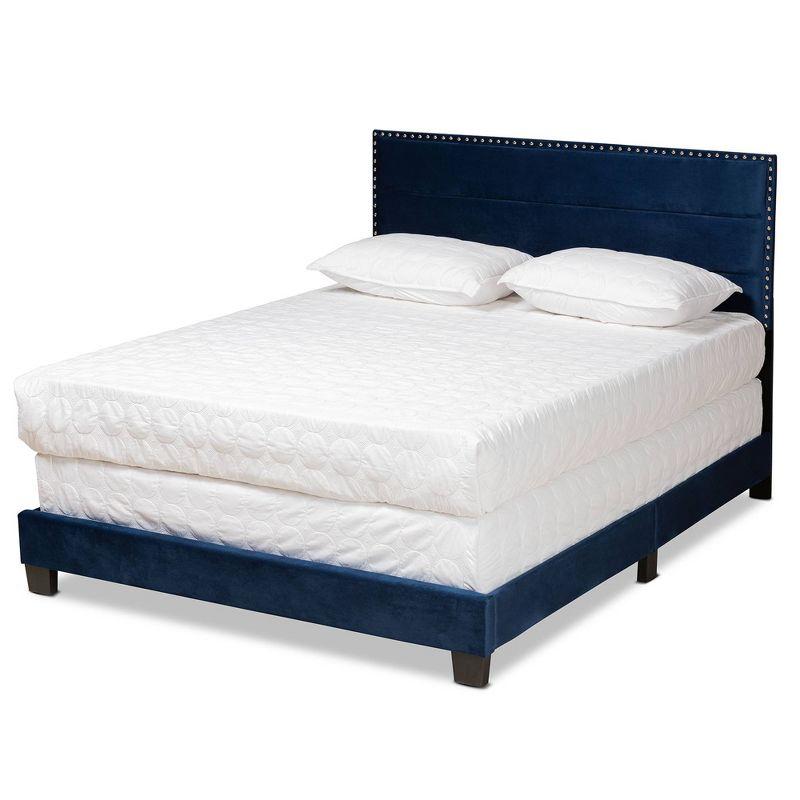 Tamira Queen Navy Velvet Upholstered Bed with Tufted Headboard