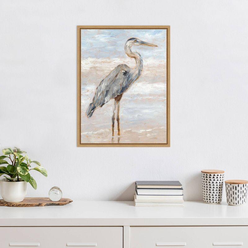 Amanti Art 18"x24" Beach Heron I by Ethan Harper Framed Canvas Wall Art Print: Hand-Stretched, Modern Decor, Polystyrene Frame