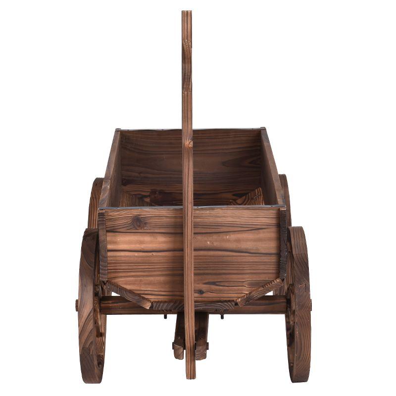 Tangkula Outdoor Flower Planter Wood Wagon Decoration Wheels