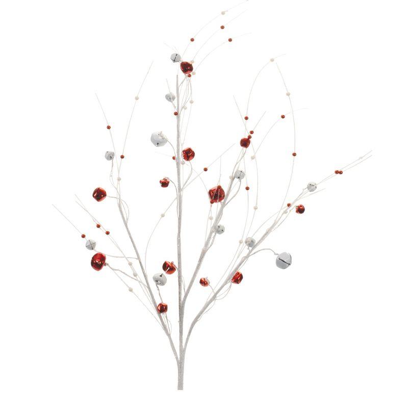 Festive Red and White Glittered Sleigh Bell Twig Spray Set