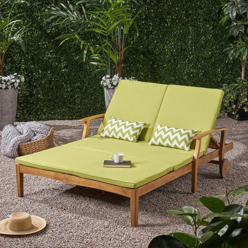 Perla Acacia Wood Double Chaise Lounge Teak/Green - Christopher Knight Home