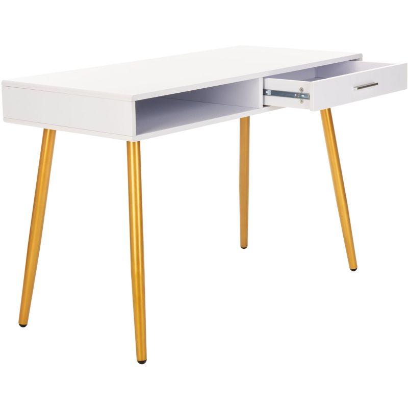 White and Gold Wood Writing Table with Drawer