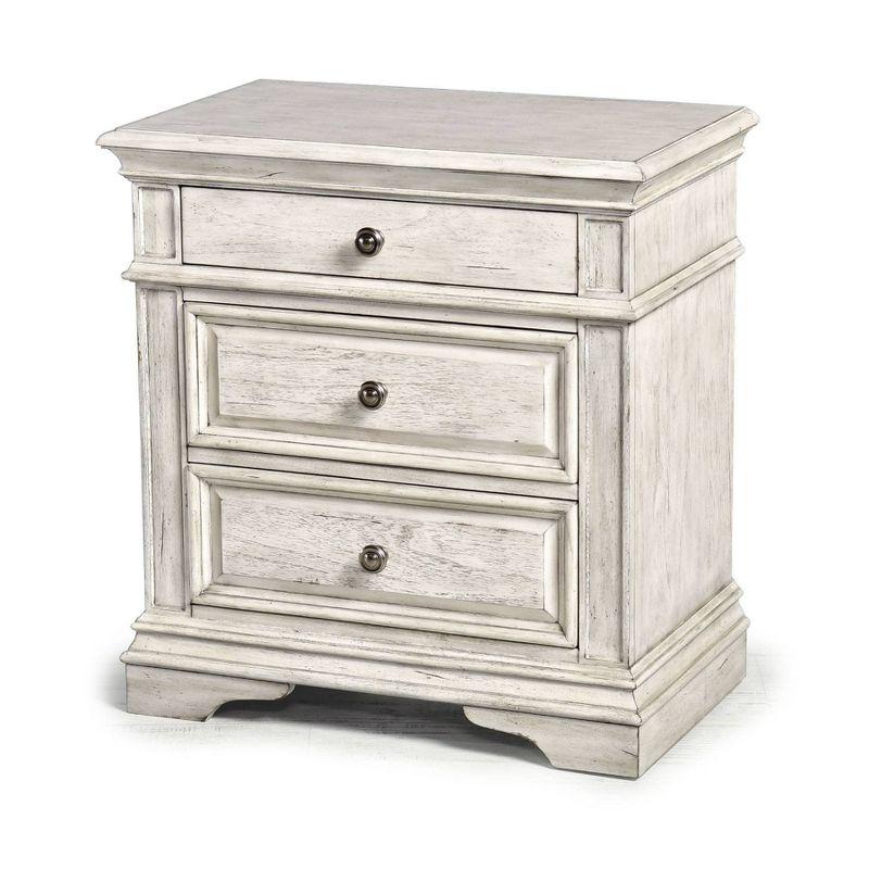 Highland Park Transitional 3-Drawer Nightstand in Distressed Ivory