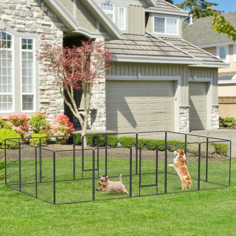 PawHut Dog Playpen 16 Panel 40 Inch Height for Small Medium and Large Dogs, Dog Fence with Lockable Door for Indoor/Outdoor Use, DIY Shape Pet Playpen