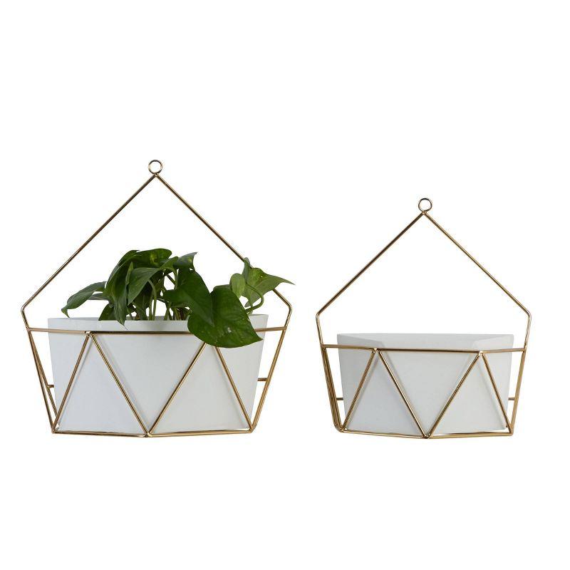 Geometric Gold And White Metal Wall Planters, Set Of 2: 12", 15"