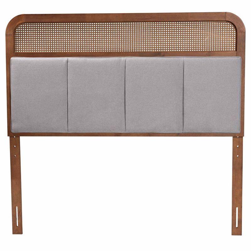 Baxton Studio King Esti Fabric and Wood Headboard with Rattan Light Gray/Ash Walnut: Mid-Century Design, 5 Adjustable Heights