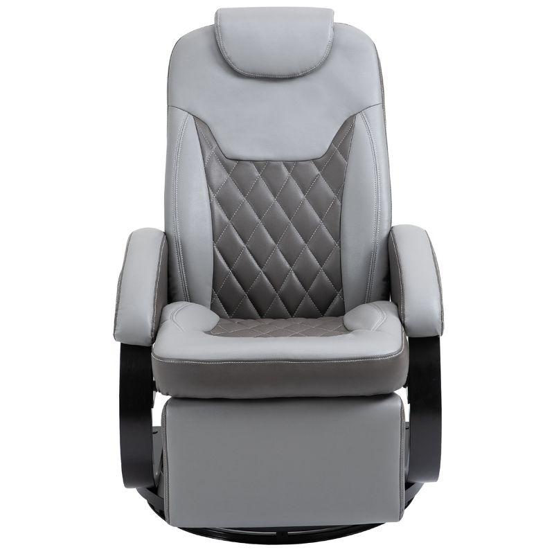 HOMCOM PU Recliner Reading Armchair with Footrest, Headrest and Round Steel/Wood Base for Living Room or Office, Gray