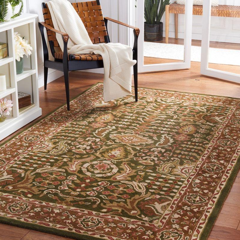 Ivory and Green Hand-Tufted Wool Oriental Rug