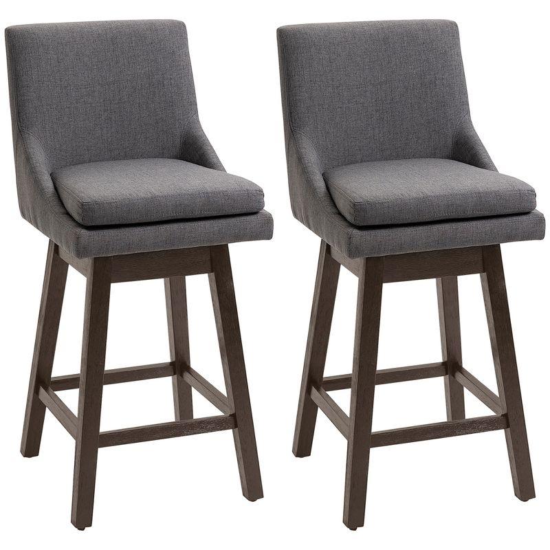 Charcoal Grey 28" Swivel Bar Stools with Wood Legs, Set of 2