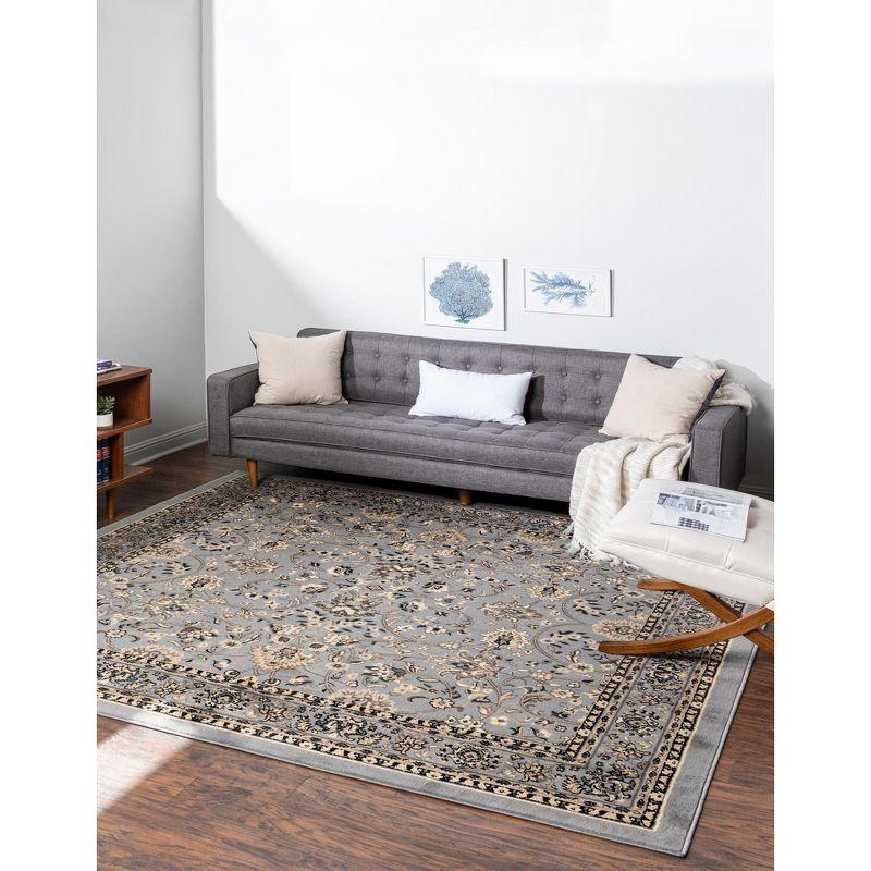 Gray and Ivory 8' Square Synthetic Reversible Rug