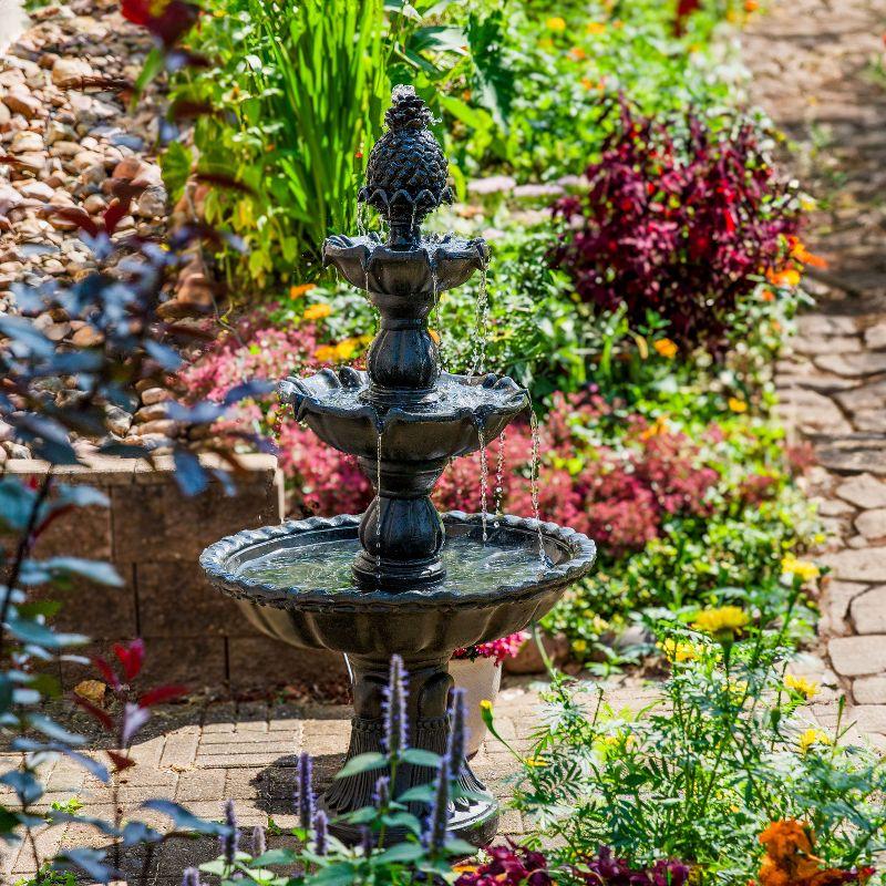 Sunnydaze Electric Fiberglass 3-Tier Welcome Pineapple Top Outdoor Water Fountain - 57" - Deep Espresso