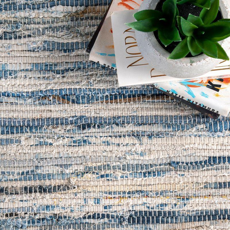 Handmade Blue Cotton Striped 5' x 8' Area Rug