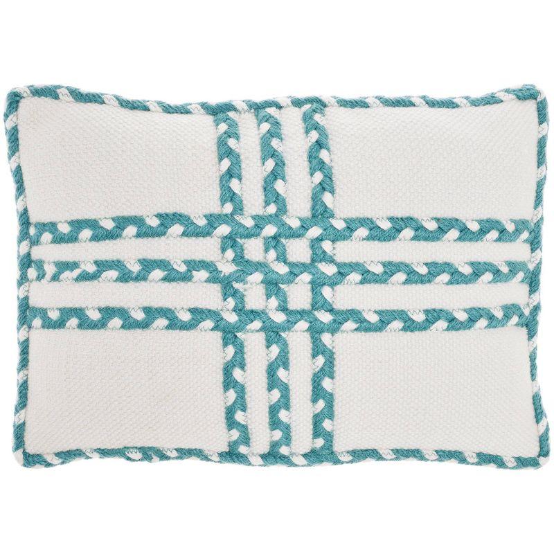 Lively Turquoise & Ivory Cross Braided 14"x20" Outdoor Lumbar Pillow