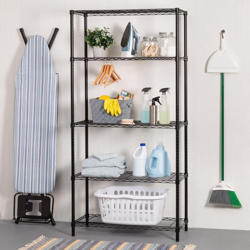 MaxStor 5-Tier Adjustable Black Heavy Duty Steel Shelving Unit