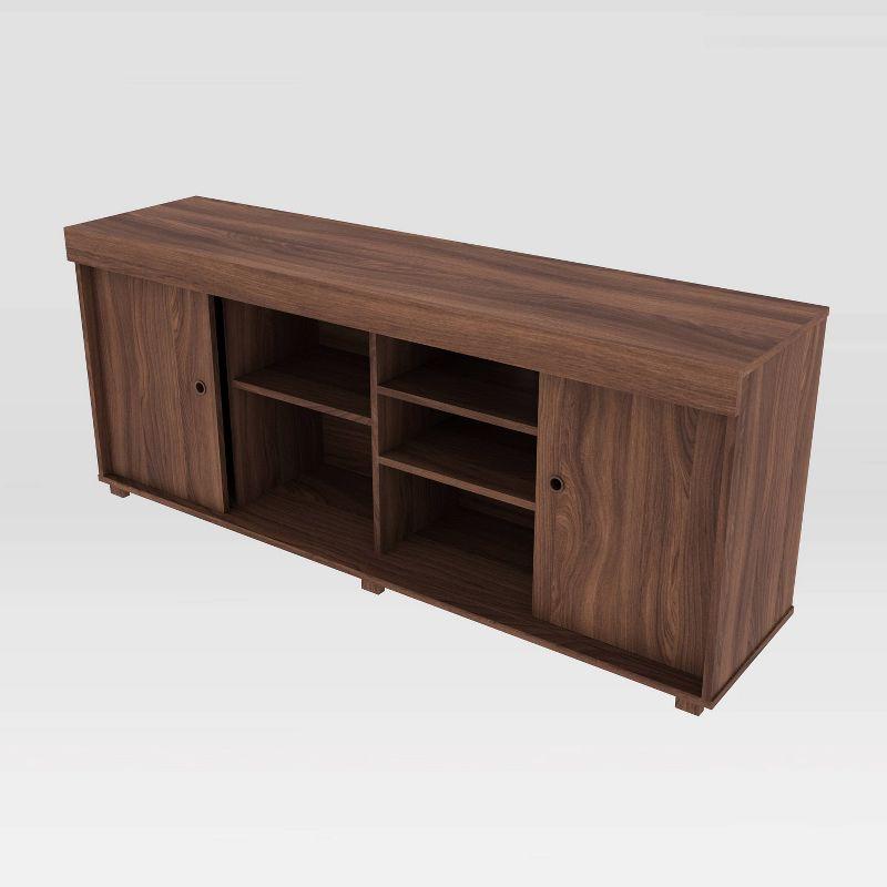 Modern Walnut 67" TV Stand with Open Shelves and Cabinet