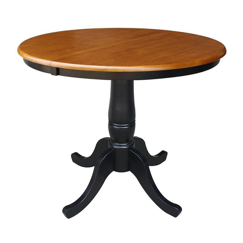 36" Round Top Pedestal Extendable Dining Table with 12" Drop Leaf Black/Red - International Concepts: Mid-Century Modern, Seats 6