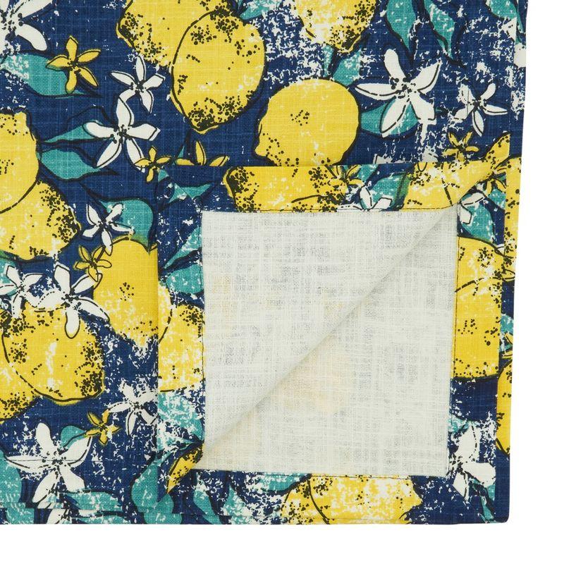 Navy Blue Cotton Lemon Design Table Runner 14 x 72 in