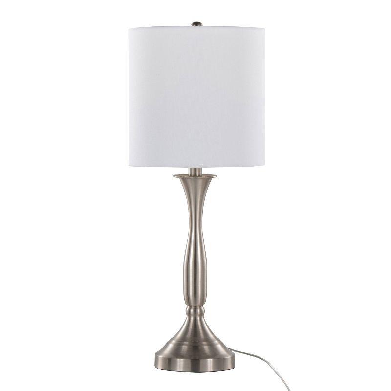 25.5" Brushed Nickel Table Lamp Set with White Linen Shade and USB