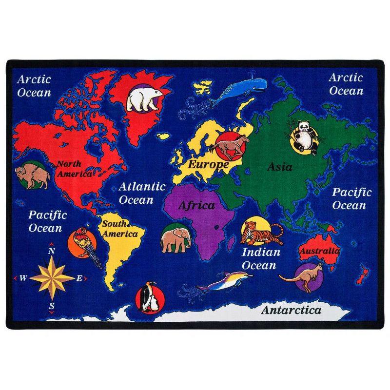 Carpets for Kids World Explorer Geography Map Premium Tufted Blue Area Rug