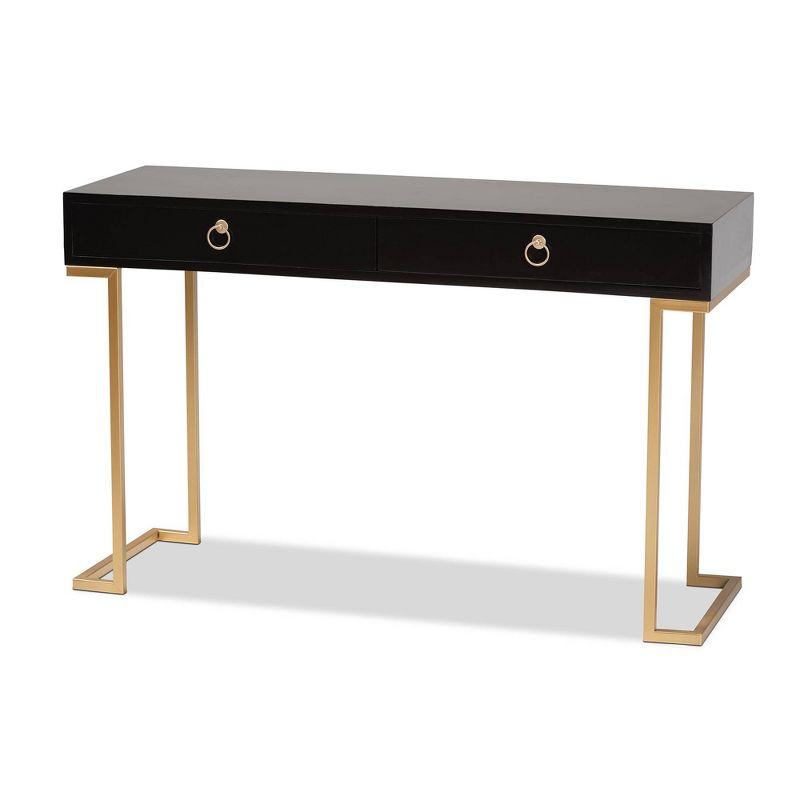 Black and Gold Wood Metal 2-Drawer Console Table