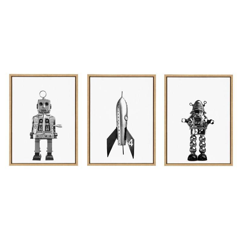 (Set of 3) 18" x 24" Sylvie Space Robot Canvas by Saint and Sailor Studios Natural - Kate & Laurel All Things Decor