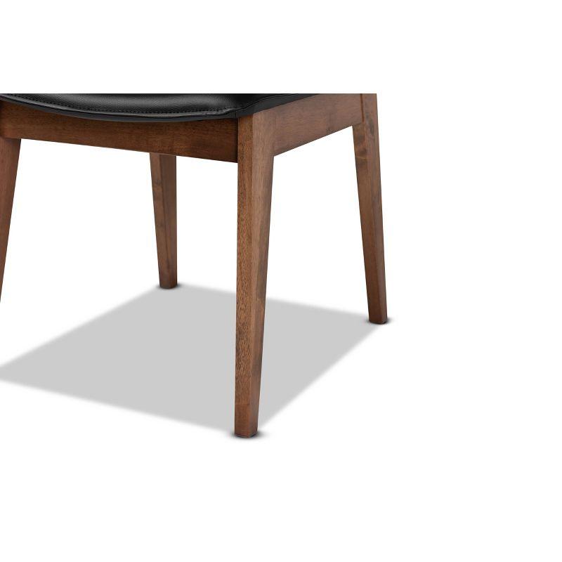 2pc Afton Faux Leather Upholstered and Wood Dining Chair Set Black/Walnut Brown - Baxton Studio