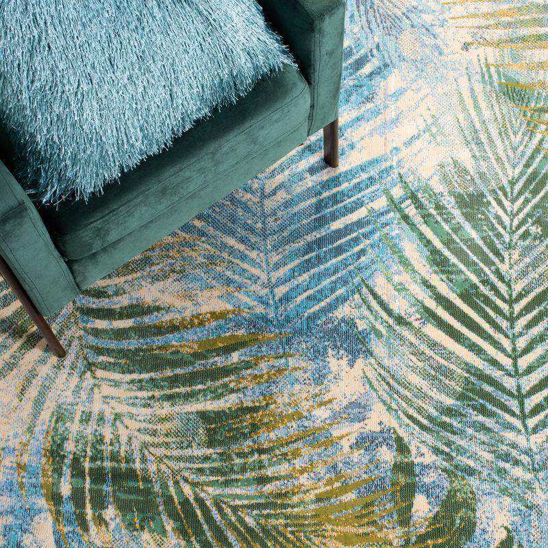 Lillian Blue and Green Floral Synthetic Area Rug