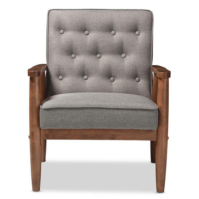 Gray Faux Leather Mid-Century Modern Accent Chair with Maple Wood Frame