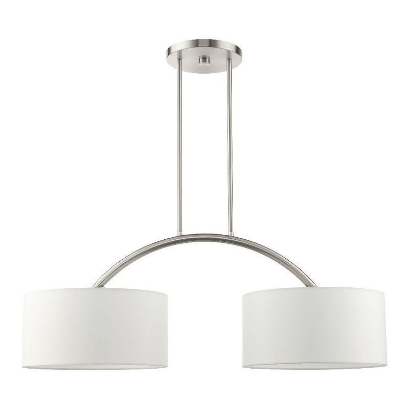 Elegant Brushed Nickel 2-Light Linear Chandelier with Off-White Drum Shades