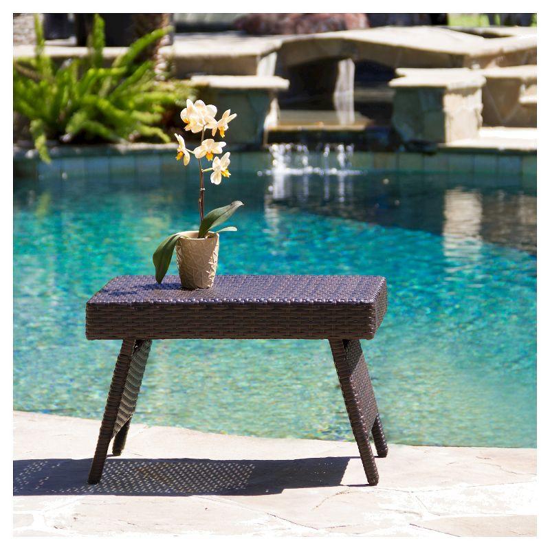 Salem Wicker Adjustable Folding Patio Table - Brown - Christopher Knight Home