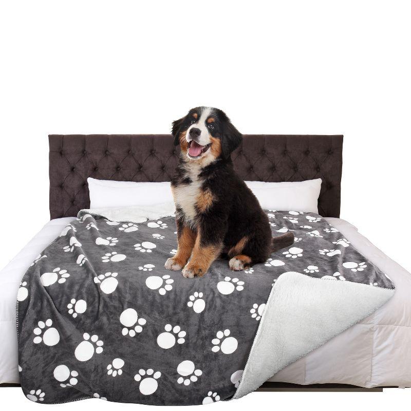 Dark Gray Paw Print Waterproof Reversible Pet Blanket