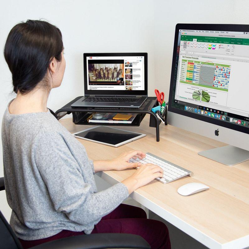 Mount-It! Metal Mesh Computer Monitor Stand and Riser with Pullout Drawer