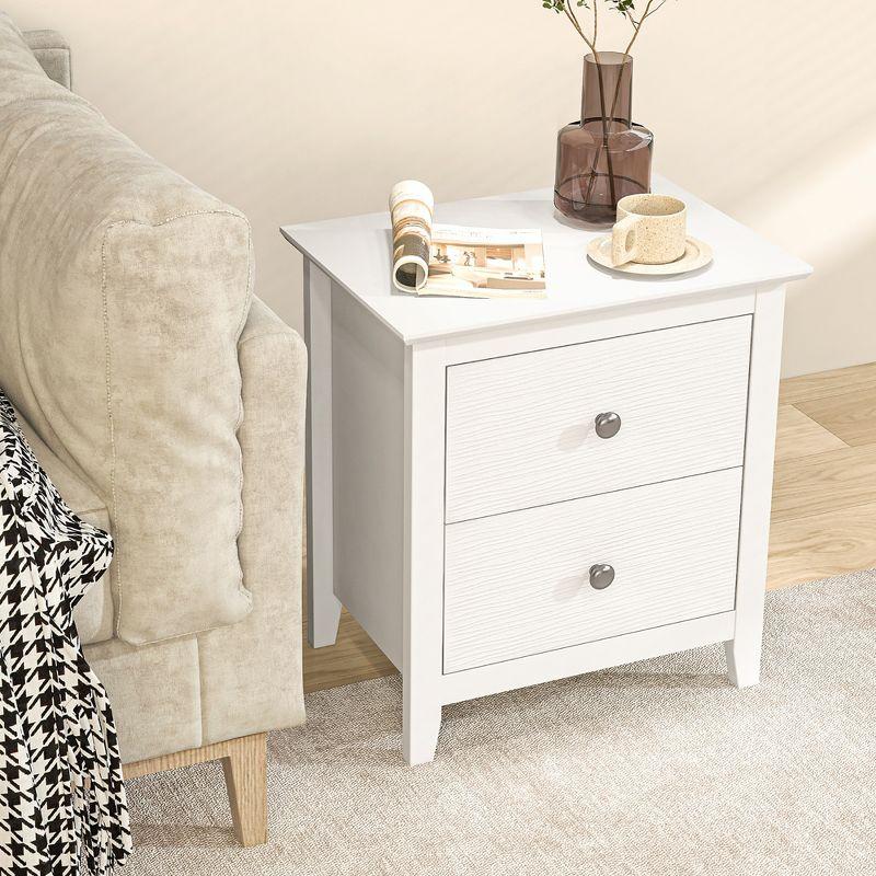 Tangkula Modern Nightstand with Storage 2 Drawers & Support Legs for Bedroom White