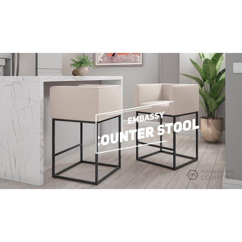Embassy Metal Counter Height Barstool Clay - Manhattan Comfort: Faux Leather, Low Back, Footrest