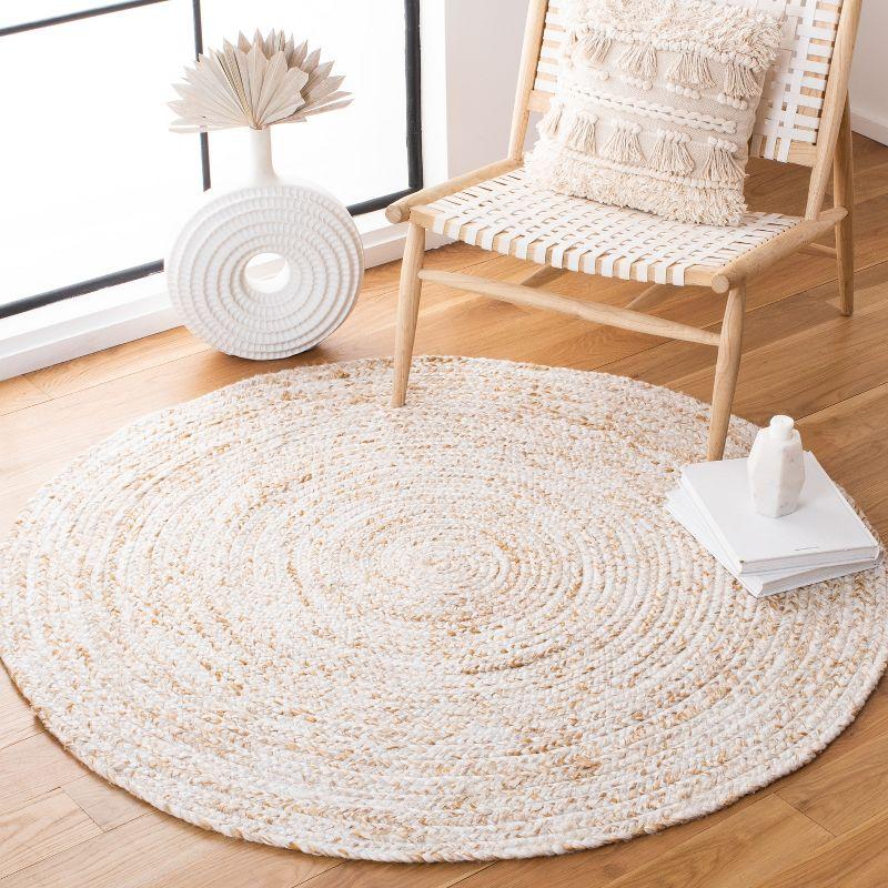 Ivory and Brown Round Braided Synthetic Area Rug