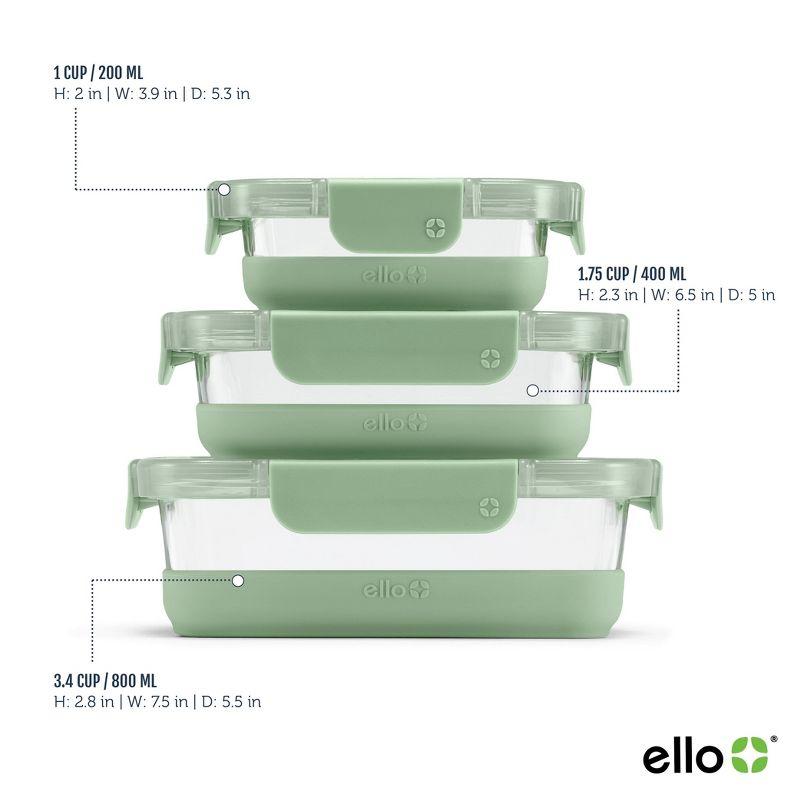 Ello 6pc Glass Refresh Mixed Food Storage Set Green: Oven & Microwave Safe, Dishwasher Safe, Lifetime Warranty