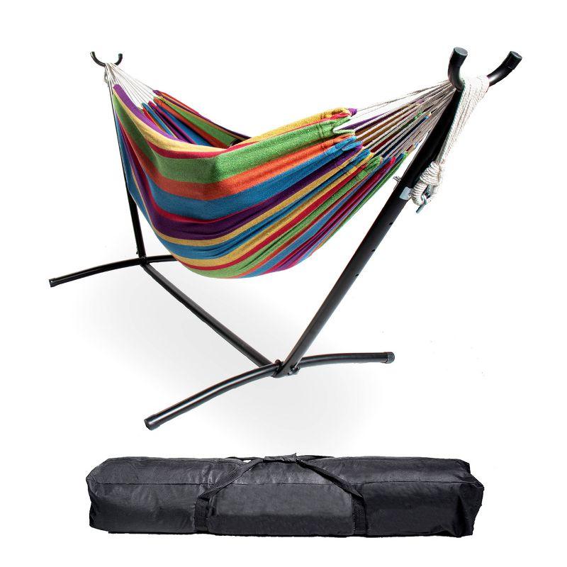 9-Foot Caribbean Rainbow Cotton Double Hammock with Stand