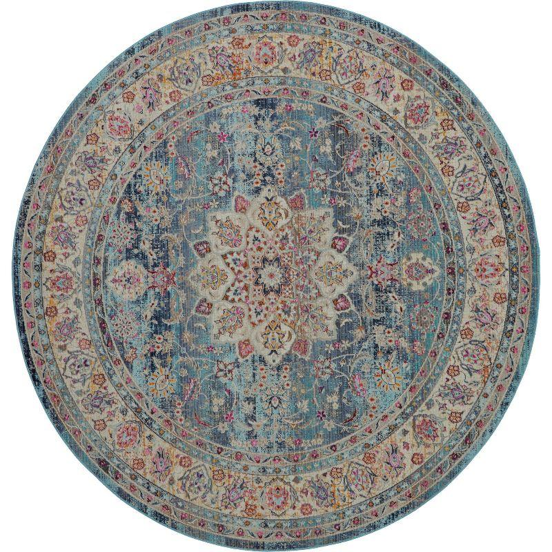 Nourison Vintage Kashan VKA01 Blue/Ivory/Orange Indoor Area Rug - 6' x ROUND